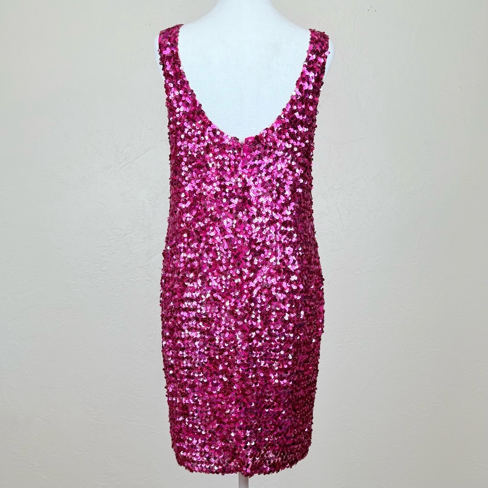 Vintage 1980s Night Line Silk Barbie Pink Sequin Sleeveless Dress Size 10 M - Picture 2 of 16